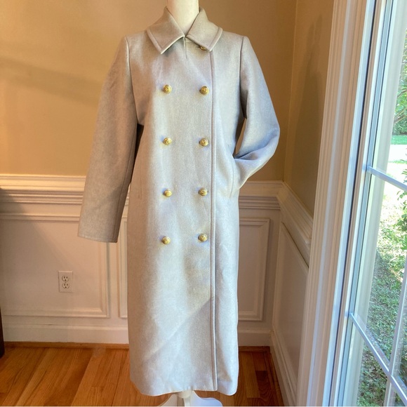 J. Crew Jackets & Blazers - JCREW Wool Cashmere Lady Light Gray Double Breasted Long Coat Gold Crest Buttons